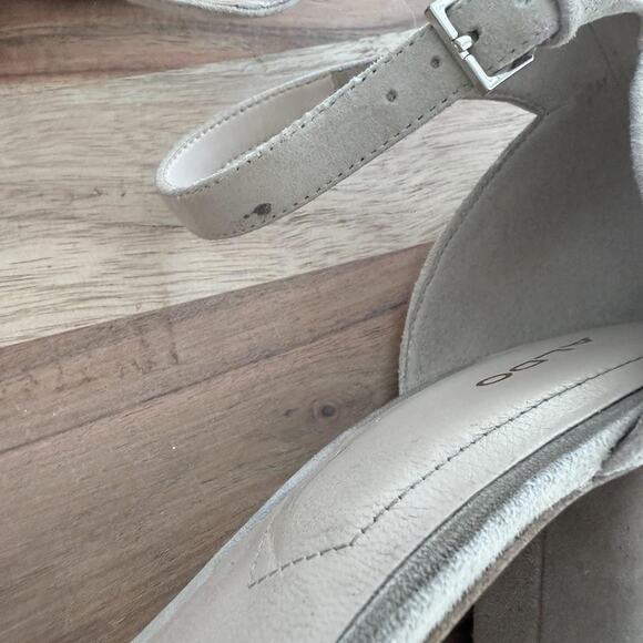 Aldo Shoes Womens Size 10 Block Heel Sandal Beige Suede Ankle Strap Dressy - Picture 7 of 13